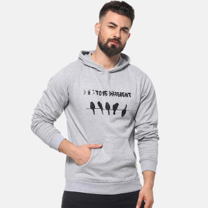 Men Grey Printed Hooded Sweatshirt