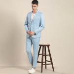Men Blue Solid Slim Fit Single-Breasted 2-Piece Suit