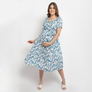 Blue Floral Maternity Midi Dress