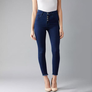 Women Navy Blue Skinny Fit High-Rise Clean Look Stretchable Cropped Jeans