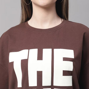 Women Typography Printed Round Neck Cotton Oversize T-shirt