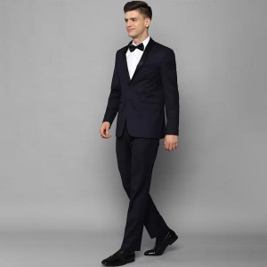 Men Navy Blue Solid Slim-Fit Single-Breasted Two-Piece Party Suit