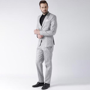 Men Grey Solid Single-Breasted 2-Piece Formal Suit