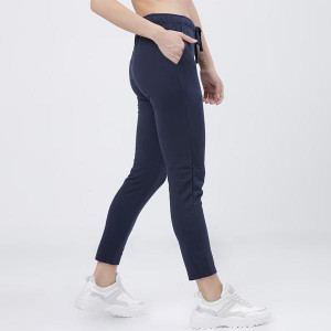 Women Navy Blue Solid Casual Slim Fit Track Pants