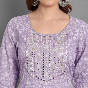 Women Purple Ethnic Motifs Embroidered Mirror Work Kurta with Trousers & Dupatta