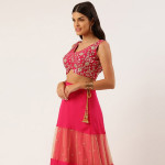 Pink Sequinned Ready to Wear Lehenga Blouse With Dupatta Potli Bag