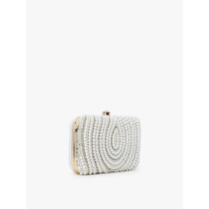 Gold-Toned & White Embellished Clutch