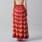 Women Red & Mustard Yellow Chevron Print Flared Maxi Skirt