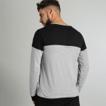 Men Grey Melange & Black Colourblocked T-shirt
