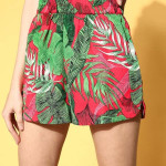 Women Red Floral Summer Shorts