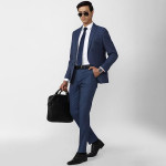 Men 2 Piece Navy Blue Slim-Fit Single-Breasted Formal Suit