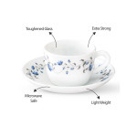 White & Blue Printed Opalware Glossy Cups and Saucers Set of Cups and Mugs