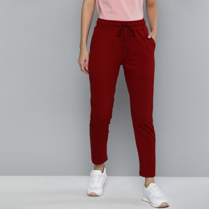 Women Red Solid Straight Fit Track Pants