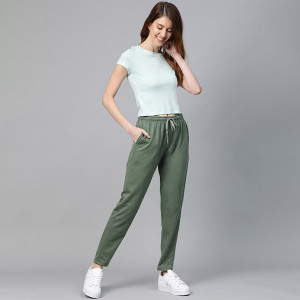 Women Olive Green Solid Track Pants