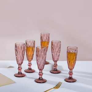 Mauve Set Of 6 Textured Crystal Champagne Juice Glass 150 ml Each